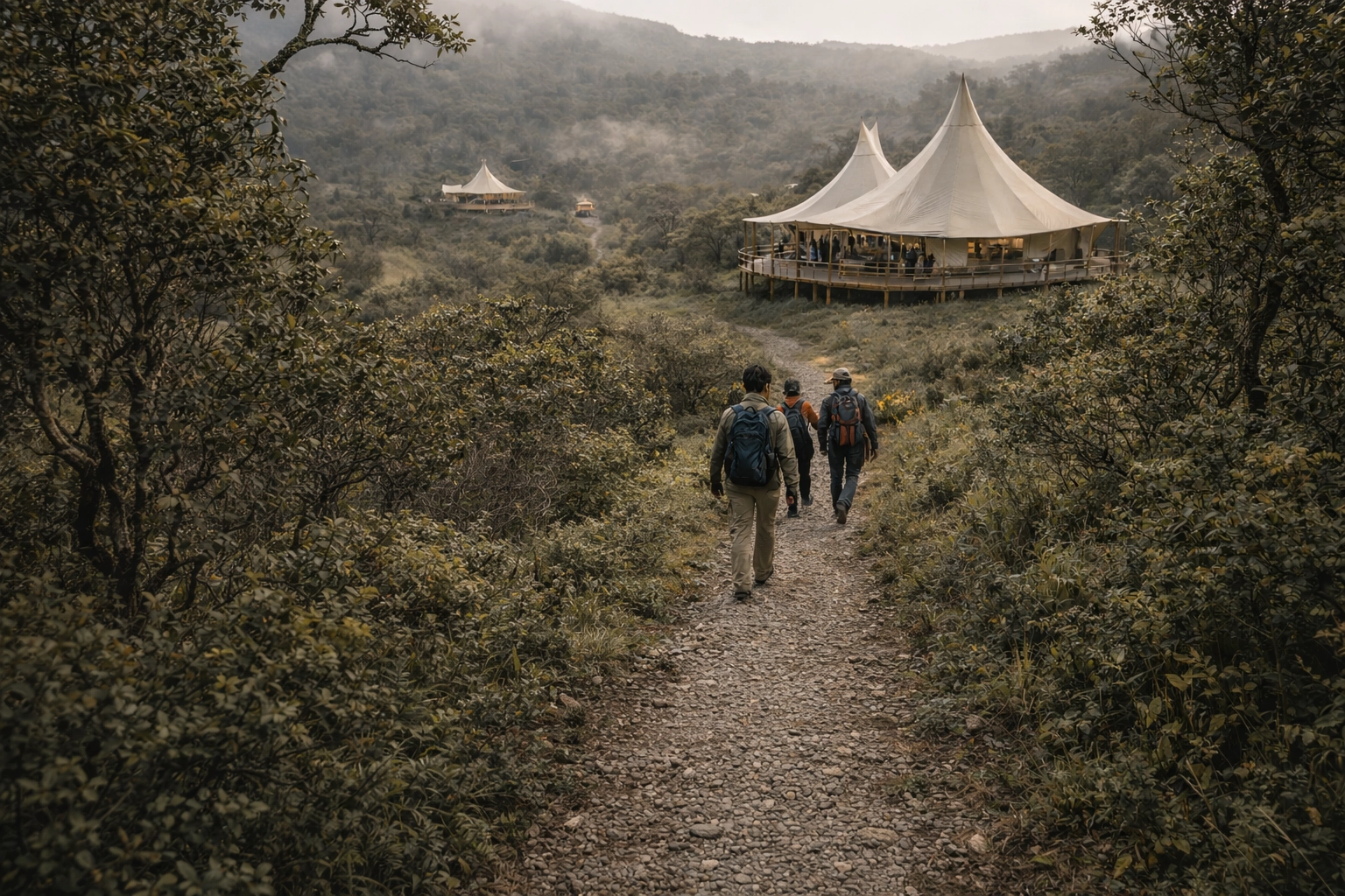 Panorámica aérea de la Aldea Ecocultural Páramo: estaciones y senderos integrados al ecosistema
